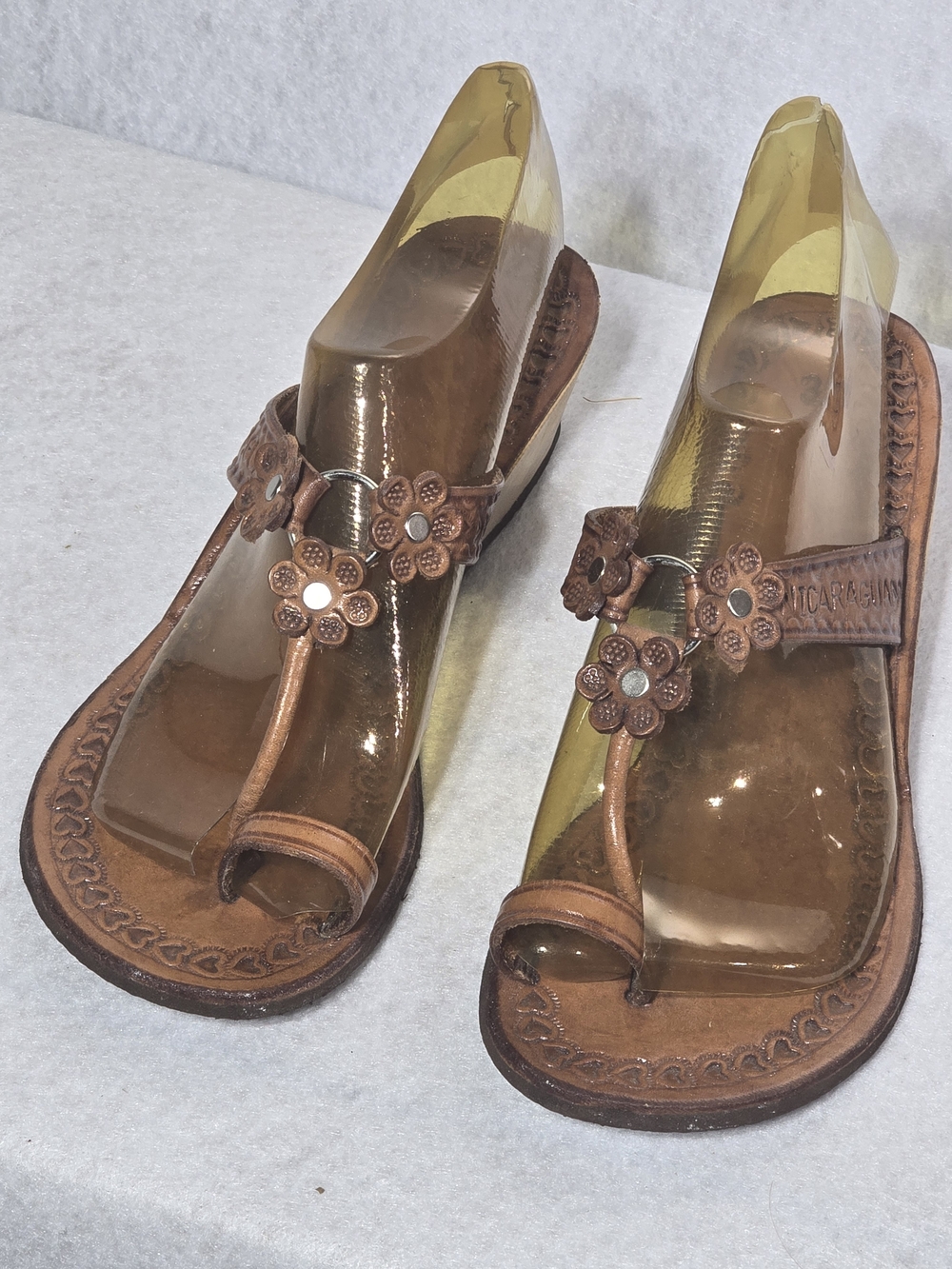 Women's Brown Floral Toe-Ring Sandals with Decorative Accents From Nicaragua